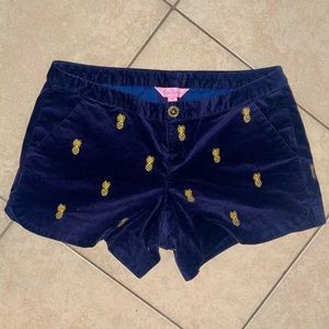 Lilly Pulitzer - Velvet Shorts, size 0, with cute gold pineapples!